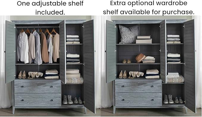 Grain Wood Furniture Greenport 3-Door Wardrobe, Brushed Grey