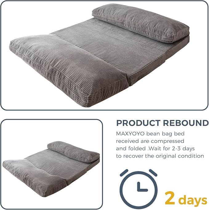 MAXYOYO Folding Sofa Bed, Extra Thick and Long Floor Sofa Convertible Sleeper Chair with Washable Cover, Floor Couch Lounge Bean Bag Bed for Living Room, Grey, 30x95 Inch