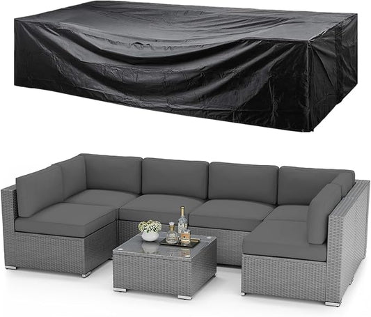 SUNCROWN Outdoor Patio Furniture Set 7 Piece Outdoor Sectional Sofa Grey Wicker Conversation Sofa Set with Coffee Table, Cushions and A Waterproof Cover -Grey