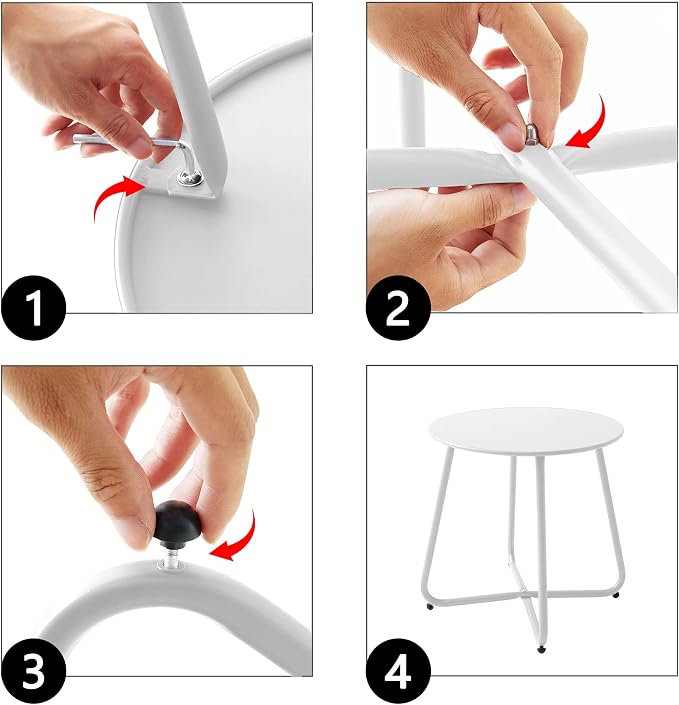 Meluvici Patio Outdoor Side Table Waterproof Round Metal Steel Small Side Table Weather Resistant Portable Outdoor and Indoor End Table for Garden Balcony Yard, White - Image 7