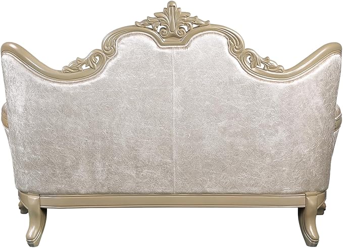 Acme Libertee Fabric Upholstered Loveseat with 3 Pillows in Beige/Champagne