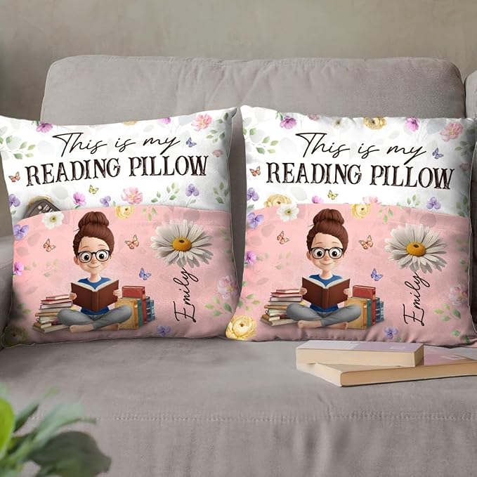 Custom Pocket Pillow, Birth Month Flower Personalized Book Reading Pillow, Bookish Gifts for Book Lovers, Bookworms, Readers, Reading is My Therapy, Librarian Gifts for Women Students