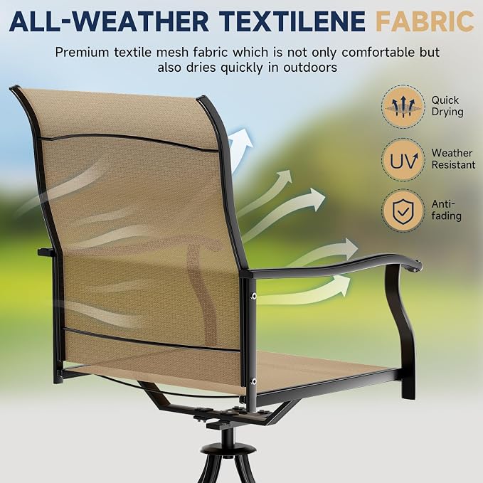 LEVELEVE 2-Piece Swivel Dining Chairs, Outdoor Patio Bistro Chairs for Lawn, Garden, Deck, Backyard & Porch (Matching Series for 5-Piece Set) - Image 7