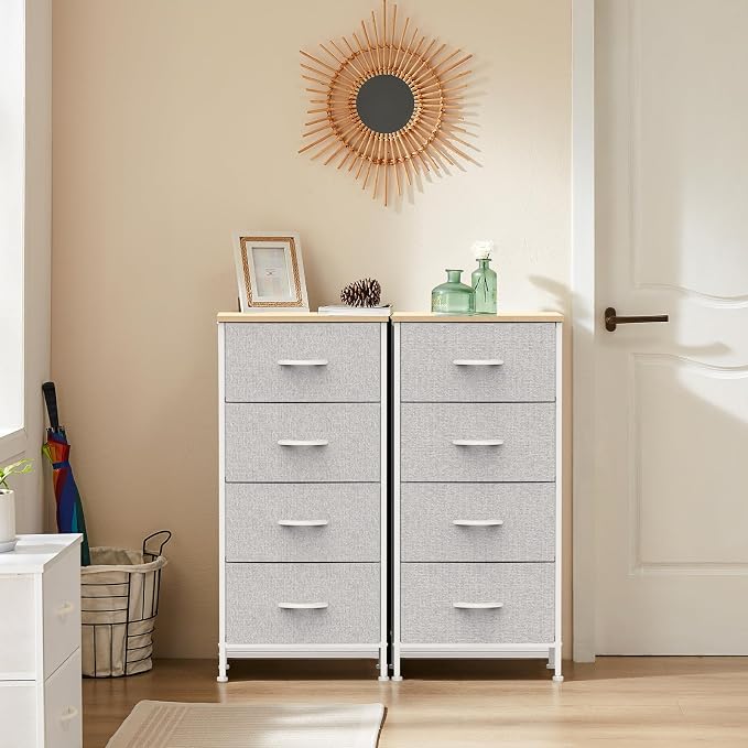 DUMOS Nightstand with 4 Drawers Bedside Table with Removable Fabric Bins Sturdy Steel Frame Wood Top Organizer Furniture for Bedroom Closet Living Room,Light Gray - Image 8