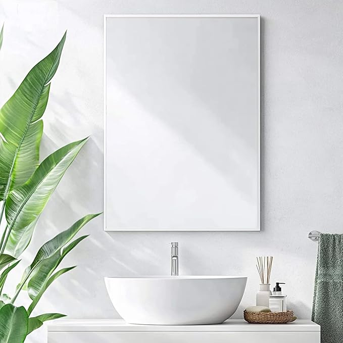 Sunniry White Bathroom Mirror, Bathroom Vanity Mirror 16x24 inch, White Mirrors with Aluminum Metal Frame for Vanity, Bathroom, Nursery, Baby Room. - Image 4