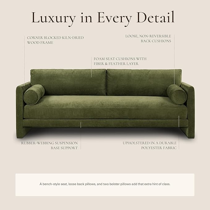 Poly & BARK Fano 99" Sofa with Wide Seating Profile, Clean Tailored Upholstery, and Modern Linear Design for Open Living Rooms