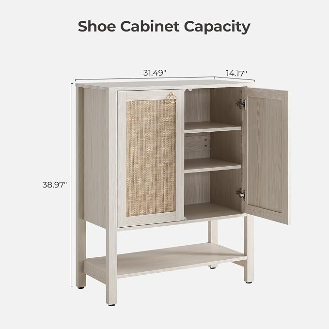 SICOTAS Shoe Cabinet with Storage - 3 Pieces Farmhouse Shoe Organizer with Rattan Doors & Shelves, 5 Tier Free Standing Shoe Rack Storage Cabinet for Entryway, Living Room, Closet (White Cream Oak) - Image 2