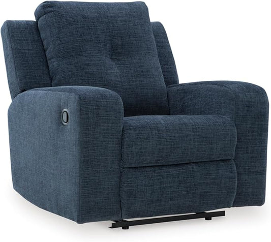 Signature Design by Ashley Danum Casual Manual Tufted Wall Hugger Recliner with Track Arms, Blue