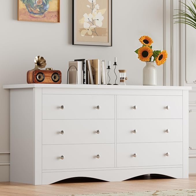 Furmax Dresser for Bedroom, 6 Wood Dresser, Chest of Drawers, for TV up to 65 inch, TV Stand Storage Chest of Drawers for Hallway Entryway (White) by Furmax