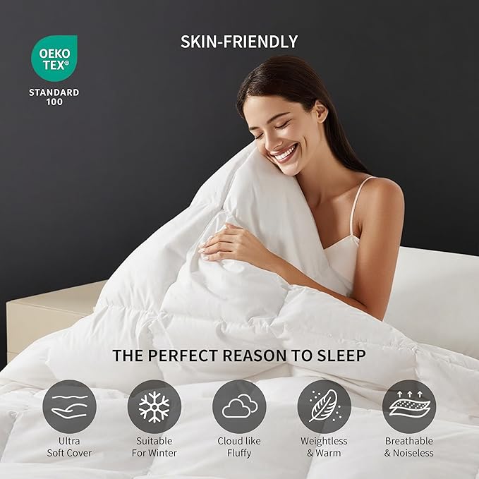 SAPHREAS Feather Down Comforter Queen Size, All Season White Duvet Insert, Soft 100% Cotton Luxurious Hotel Bedding Comforters with Corner Tabs, 90x90”