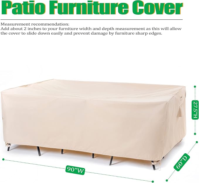 F&J Outdoors Patio Furniture Covers, Waterproof UV Resistant for Table & Chairs Set, Beige, 90"x60" - Image 2