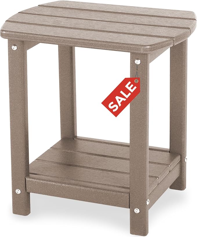 Adirondack Square Outdoor Side Table,2-Tier Storage Patio Side Table, HDPE End Tables for Backyard Pool Porch Garden Lawn by GARDENSTAR