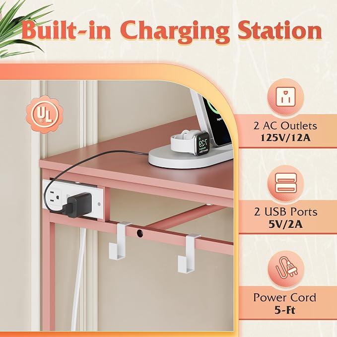 WLIVE Pink Dresser with Hanging Rack for Bedroom, 3 Drawer Dresser with LED Lights & Charging Station, Fabric Dressers & Chest of Drawers, Storage Organizer with Open Shelves for Living Room - Image 5