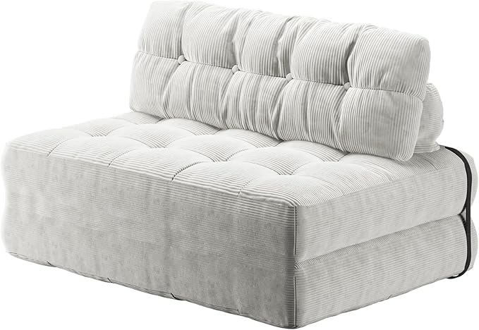 GarveeHome Folding Sofa Bed, Floor Folding Couch with Pillow, Futon Sofa Bed Convertible Sleeper Chair Foldable Mattress Back Support, Portable Fold Out Couch, Full, Corduroy, Beige