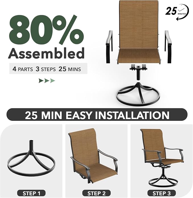 Anmutig 7-Piece Outdoor Dining Set, 6 Swivel Chairs＆63‘’ Rectangular Table All Weather Frame Furniture Set - Brown Style1 - Image 4