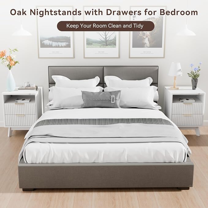 White Nightstand with 2 Drawers, 18" Modern Night Stand with Faux Marble Top, Open Storage Shelf, Fluted Bedside Table for Bedroom, End Table Side Table - Image 7