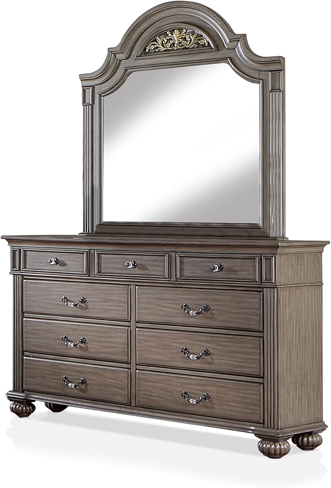 Furniture of America Malierd Traditional Wood 6-Piece Set, Panel California King-Size Bed, 3-Drawer Nightstands, Chest, Dresser and Mirror for Bedroom, Gray
