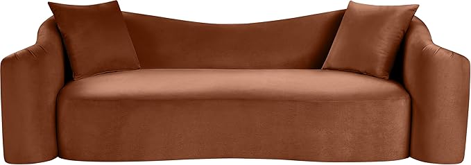 Meridian Furniture 44052Cognac-S Destin Collection Modern | Contemporary Sofa with Ultra Luxe Cognac 460 GSM Velvet, Rich Curves, 91" W x 34.5" D x 31" H, Cognac