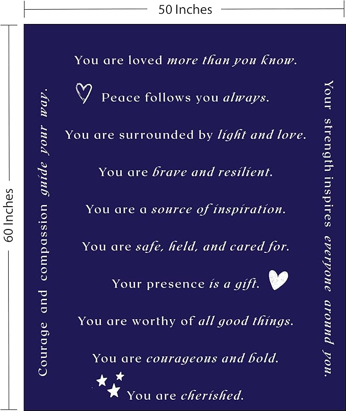 Compassion Blanket (Brand)- Strength Courage Super Soft Warm Hugs, Get Well Gift Blanket Plush Healing Thoughts Positive Energy Love & Hope (Blue, 50 x 60 Fleece)