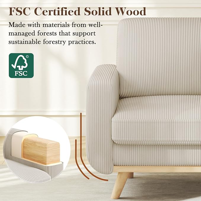 38.5" Light Gray Corduroy Accent Chair, Comfy Deep Seat Armchair with Spring Cushion, Modern Reading Sofa for Living Room Bedroom