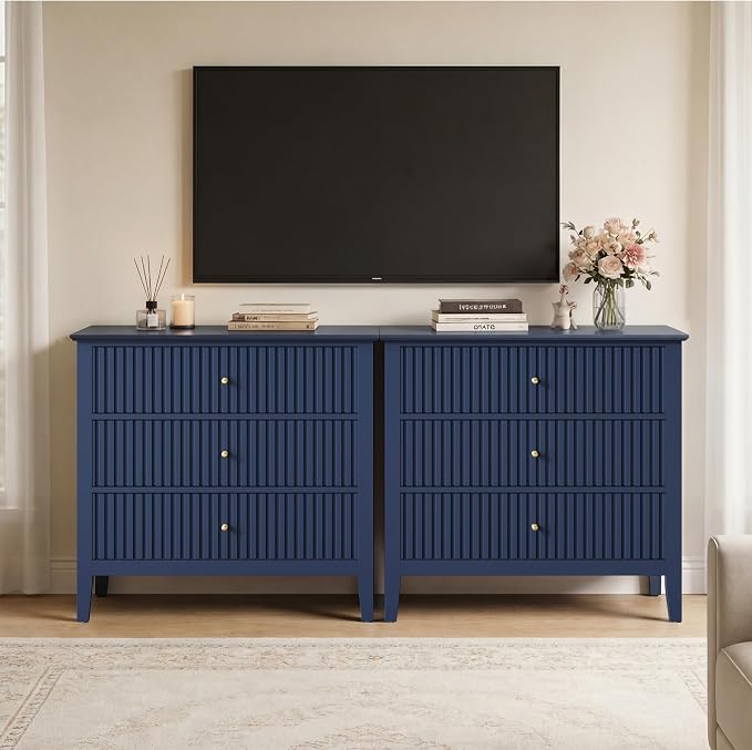 RoyalCraft 32" Large Nightstand, Fluted Painted Wood Dresser with 3 Spacious Drawers, Blue Modern Bedside Table for Bedroom - Image 8