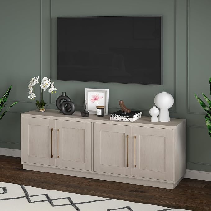 Henn&Hart TV Stand for TVs up to 75'' with 2 Concealed Storage Cabinets and Adjustable Shelves for Living Room, Family Room, or Office, Beech White - Image 10