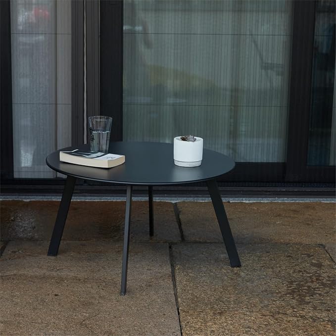 Meluvici Outdoor Side Table, Outdoor/Indoor Metal Steel Patio Coffee Table, Round Weather Resistant Anti-Rust (Black) - Image 4