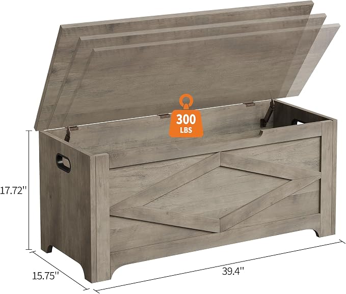 GarveeHome 39.4 in Storage Chest, Wooden Storage Bench with Safety Hinges, Easy Assembly, Large Shoe Bench for Entryway, Living Room, Bedroom - Image 3