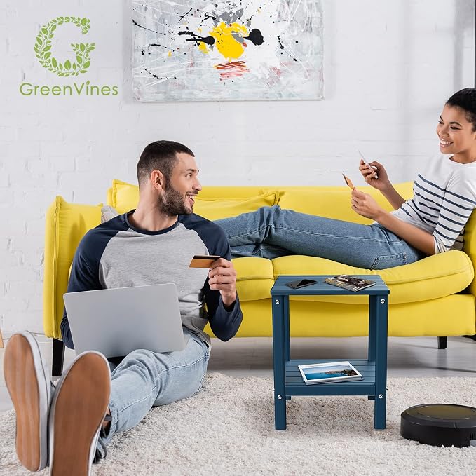 GREENVINES Outdoor Rocking Chair Set | 3-Piece | 2 Rocking Chairs with 1 Side Table | Porch Rocker | HDPE Plastic | Blue | Patio Furniture Sets | High Back | Big & Tall | Ladder Back - Image 8