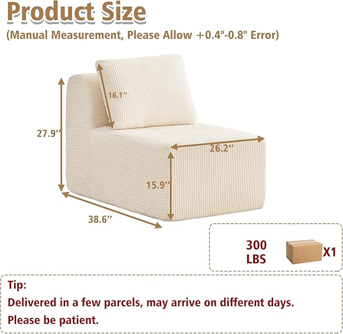 KIGOTY Modular Sectional Sofa, Comfy Cloud Sectional Couch, Armless Boneless Couch for Living Room, No Assembly Required,White
