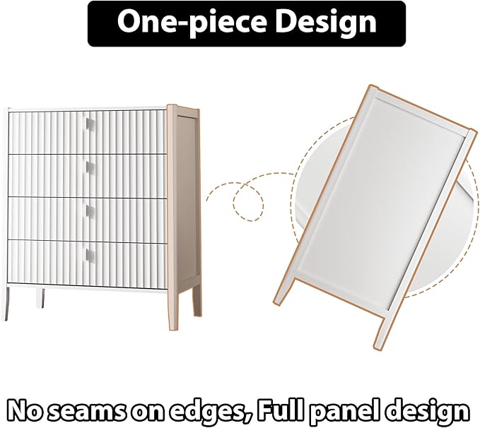 MAISONARIA 3-Piece Dresser Bedroom Set, 4 Drawer Dresser & 2 Drawer Nightstands with Metal Handles, Fluted Wood Chest of Drawers for Bedroom, Living Room, Entryway, White