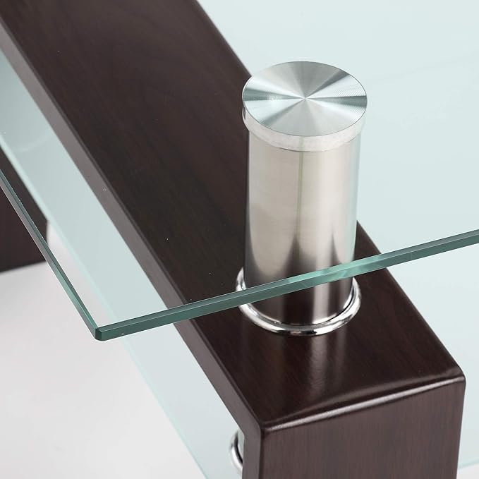 Tempered Glass Coffee Table for Living Room Furniture with 2 Tiers Size 1000X600MM (Walnut Black)