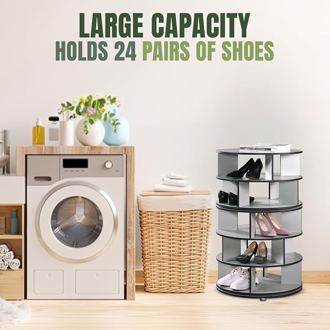 Kings Brand Furniture - 5-Tier Rotating Shoe Rack, 360° Revolving Lazy Susan Spinning Shoe Rack Tower Storage Organizer for Closet Entryway Bedroom Hallway, Green - Image 4
