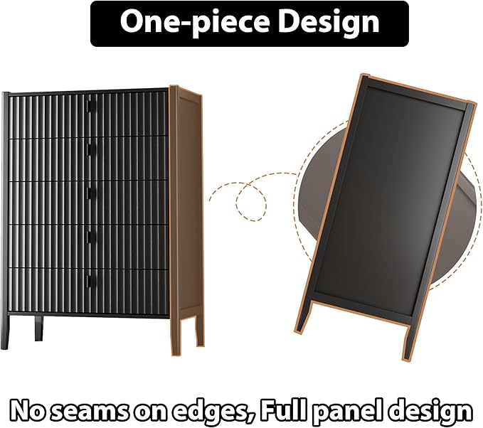 MAISONARIA 3-Piece Dresser Bedroom Set, 5 Drawer Dresser & 2 Drawer Nightstands with Metal Handles, Fluted Wood Chest of Drawers for Bedroom, Living Room, Entryway, Black