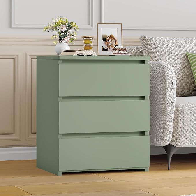 FOTOSOK Nightstand with 3 Drawers, Bedside Table Night Stand for Bedroom with Cut-Out Handle, Sofa Side Table 3 Drawer Nightstand for Bedroom, 17.7W*15D*21.7H, Green - Image 5