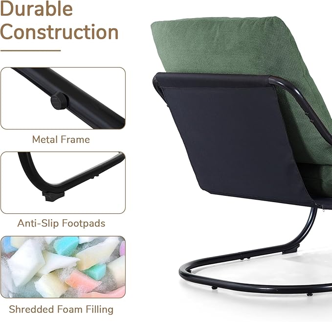 Peace nest Modern Accent Chair,Comfy Living Room Suspended Chair with Mental Frame,Bedroom Armchair with Soft Upholstered Cushion for Balcony Lounge Reading Meeting Room,Green