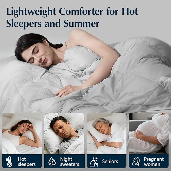 Pacific Coast Lightweight Goose Feather and Down Fiber Comforter King Size, Breathable Duvet Insert for Summer and Hot Sleepers, Natural Cooling Tencel Lyocell Shell, 8 Corner Tabs, Light Grey,106x90