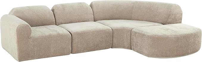 Merax Modern Curved Sectional Sofa with Ottoman, Couch 4-Piece Set High-Density Compressed Sponge, Fully Assembled, Right Hand Facing, Plush Deep Seat for Living Room, Lounge, Apartment, Espresso