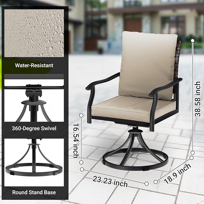LEVELEVE 2-Piece Swivel Dining Chairs, Outdoor Patio Bistro Chairs for Lawn, Garden, Deck, Backyard & Porch (Matching Series for 5-Piece Set) - Image 5