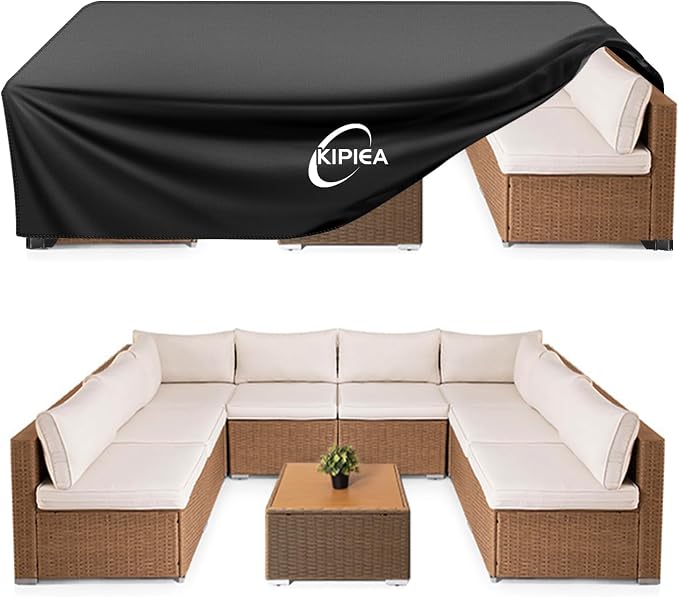 Kipiea Outdoor Furniture Covers Waterproof, 420D Heavy-Duty Patio Furniture Set Covers, No Tears Anti UV No Fading,118" L x 98" W x 28" H by Kipiea