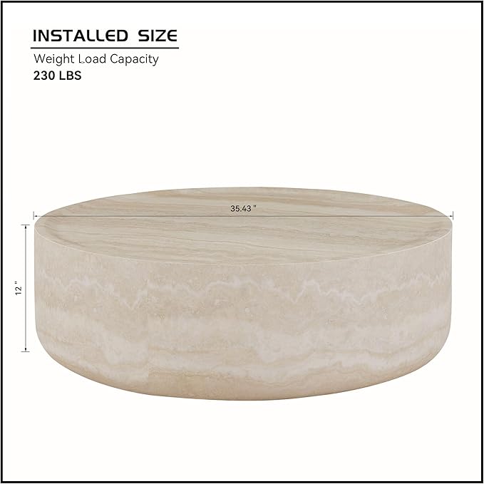 Round Coffee Table for Living Room, Modern Circle Coffee Table Faux Mars Pattern Center Table for Apartment, No Need Assembly (Marble, 39.37 Inch)