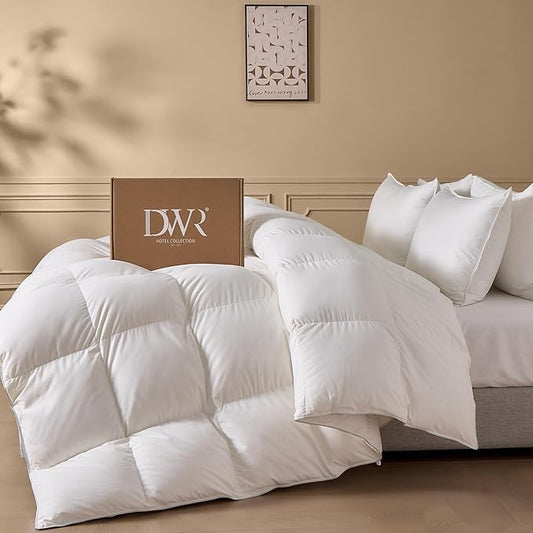 DWR Goose Feather Down Fiber Comforter California King Size, Fluffy White Duvet Insert, Buttery-Soft and Breathable, Marshmallow-Like Loft, All Season Hotel Luxury Bedding, 8 Corner Tabs, 104" x 96"