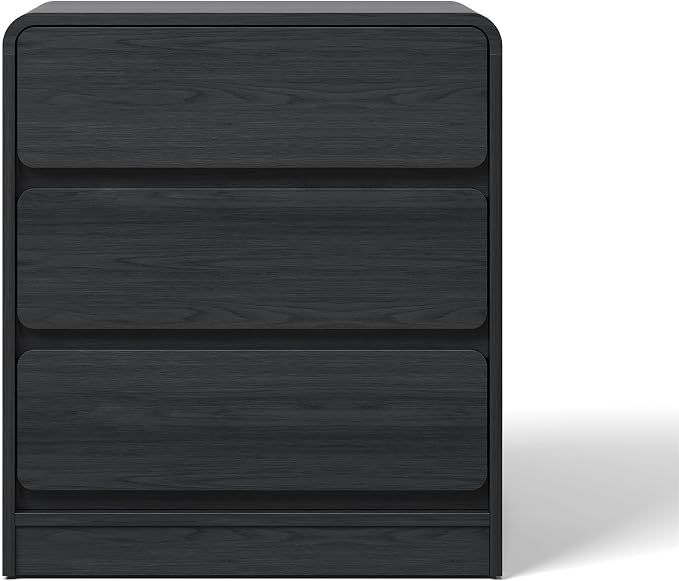RoyalCraft Black 3 Drawer Nightstand, Modern Night Stand with Drawers, Wood End Table with Storage and Curved Design, Small Dresser for Bedroom, Home Office, Entryway - Image 7
