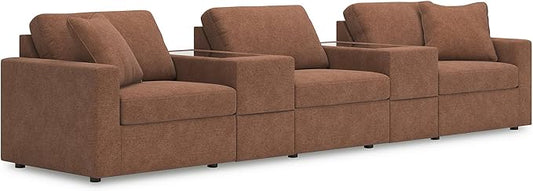 Signature Design by Ashley Modmax Contemporary Stain Resistant 5-Piece Sectional with Storage Consoles, Armrest, Throw Pillows and Reversible Cushions, Orange