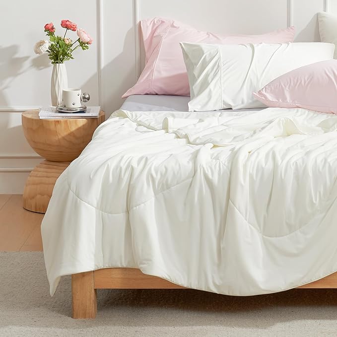 Cozy Bliss Cooling Comforter Queen Size, Cooling Blankets for Hot Sleepers and Night Sweats, Cream Summer Comforter for Queen Size Bed, Breathable Soft Lightweight Silk Smooth