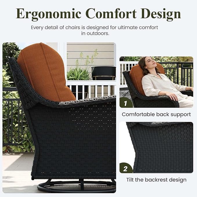 LayinSun 9 Piece Wicker Outdoor Furniture Set with 6-inch Comfy Cushions, High Back Patio Furniture Set with Swivel Rocking Chairs and Side Table