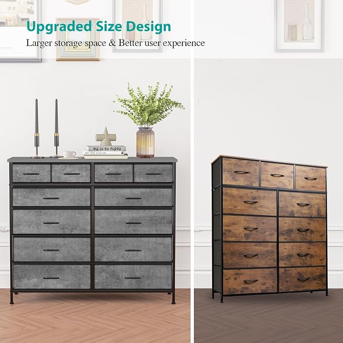 VASICAR Gray Dresser for Bedroom with 12 Deep Drawers, Wide Chest of Drawers, Wood Top TV Stand, Tall Fabric Storage Cabinet for Closet, Nursery, Kid's Room - Image 6