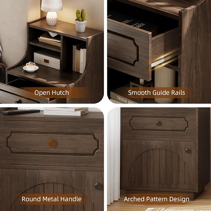 4ever2buy Farmhouse Nightstand Set of 2 with Hutch, 30 inch Tall Nightstands with Storage, End Tables Bedside Tables for Bedroom, Dark Oak - Image 5