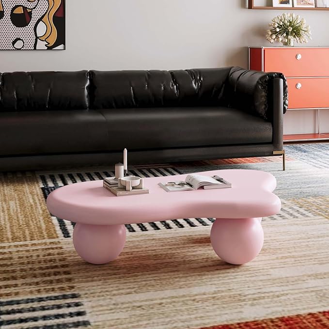 40" Modern Small Coffee Table Cloud Shape Low Center Table Cute Irregular Indoor Tea Table with 3 Ball Legs for Living Room Small Space