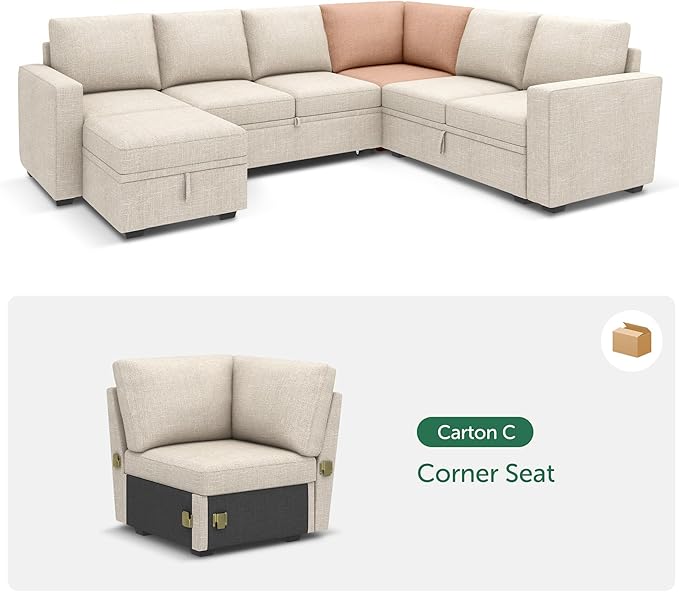 HONBAY Corner Seat for Sectional Sleeper Sofa, Corner Module for Modular Sleeper Couch with Pull Out Bed, Beige